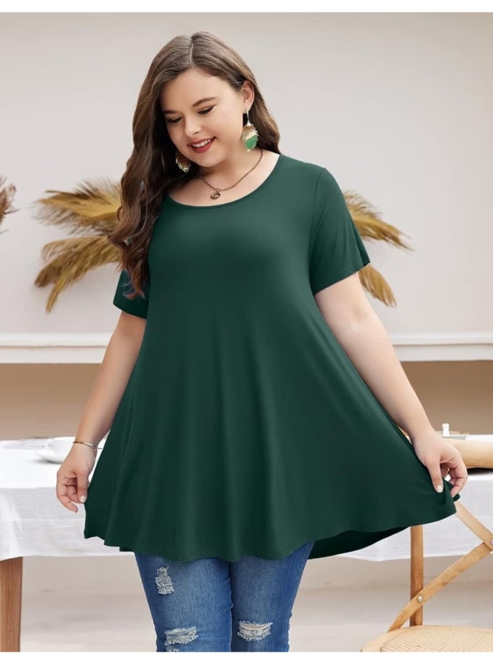 Size 3X Munnuro Forest Green Tunic T Shirt